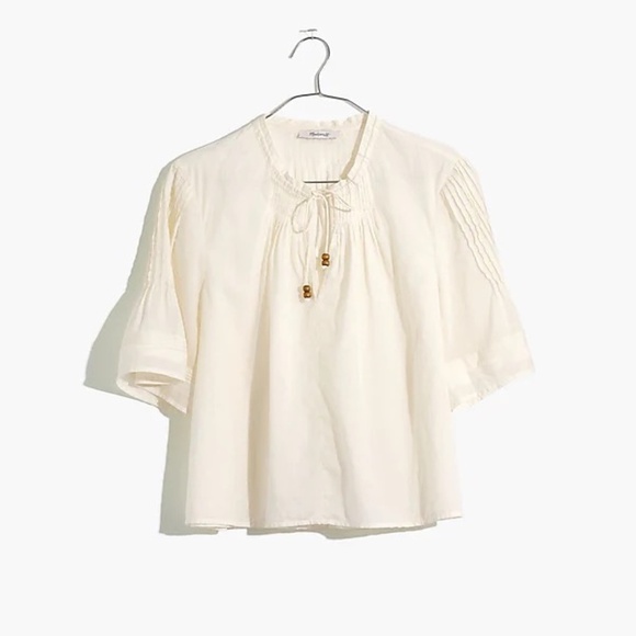 Madewell x Warm Pintuck Tie-Neck Top/White, 33882 - Picture 4 of 14